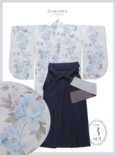 画像26: 【即日発送】ブルー芍薬 ホワイト二尺袖着物【卒業袴３点セット 二尺袖着物/帯/袴】 (26)