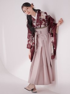 画像1: 【即日発送】ピンク芍薬 ワインレッド二尺袖着物【卒業袴３点セット 二尺袖着物/帯/袴】[FB01] (1)