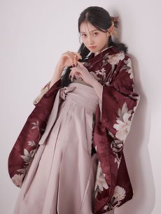 画像5: 【即日発送】ピンク芍薬 ワインレッド二尺袖着物【卒業袴３点セット 二尺袖着物/帯/袴】[FB01] (5)