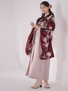 画像6: 【即日発送】ピンク芍薬 ワインレッド二尺袖着物【卒業袴３点セット 二尺袖着物/帯/袴】[FB01] (6)