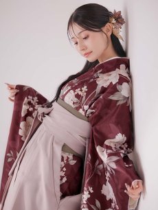 画像8: 【即日発送】ピンク芍薬 ワインレッド二尺袖着物【卒業袴３点セット 二尺袖着物/帯/袴】[FB01] (8)