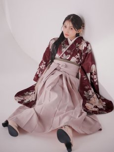 画像14: 【即日発送】ピンク芍薬 ワインレッド二尺袖着物【卒業袴３点セット 二尺袖着物/帯/袴】[FB01] (14)