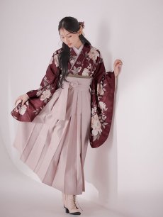 画像15: 【即日発送】ピンク芍薬 ワインレッド二尺袖着物【卒業袴３点セット 二尺袖着物/帯/袴】[FB01] (15)