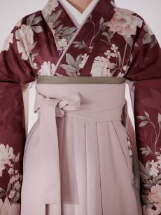 画像17: 【即日発送】ピンク芍薬 ワインレッド二尺袖着物【卒業袴３点セット 二尺袖着物/帯/袴】[FB01] (17)