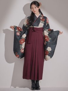 画像6: 【予約商品/1月中旬発送予定】白×赤椿 ブラック二尺袖着物【卒業袴３点セット 二尺袖着物/帯/袴】 (6)