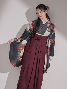 画像11: 【予約商品/1月中旬発送予定】白×赤椿 ブラック二尺袖着物【卒業袴３点セット 二尺袖着物/帯/袴】 (11)