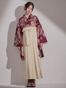 画像7: 【予約商品 / 1月中旬発送予定】菊×椿 ワインレッド二尺袖着物【卒業袴３点セット 二尺袖着物/帯/袴】 (7)