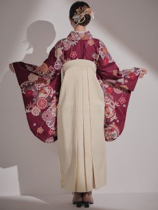 画像16: 【予約商品 / 1月中旬発送予定】菊×椿 ワインレッド二尺袖着物【卒業袴３点セット 二尺袖着物/帯/袴】 (16)