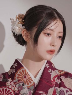 画像22: 【予約商品 / 1月中旬発送予定】菊×椿 ワインレッド二尺袖着物【卒業袴３点セット 二尺袖着物/帯/袴】 (22)