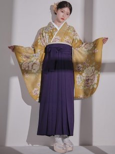 画像1: 【予約商品 / 1月中旬発送予定】黄フラワーブーケ イエロー二尺袖着物【卒業袴３点セット 二尺袖着物/帯/袴】 (1)