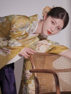 画像5: 【予約商品 / 1月中旬発送予定】黄フラワーブーケ イエロー二尺袖着物【卒業袴３点セット 二尺袖着物/帯/袴】 (5)