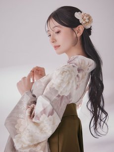 画像2: 【即日発送】グレーピンクフラワー グラデーション二尺袖着物【卒業袴３点セット 二尺袖着物/帯/袴】 (2)