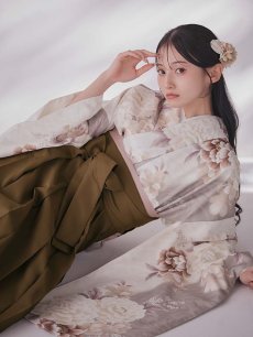 画像5: 【即日発送】グレーピンクフラワー グラデーション二尺袖着物【卒業袴３点セット 二尺袖着物/帯/袴】 (5)