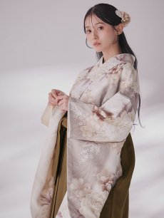 画像7: 【即日発送】グレーピンクフラワー グラデーション二尺袖着物【卒業袴３点セット 二尺袖着物/帯/袴】 (7)