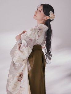 画像15: 【即日発送】グレーピンクフラワー グラデーション二尺袖着物【卒業袴３点セット 二尺袖着物/帯/袴】 (15)