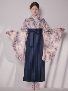 画像4: 【予約商品 / 1月中旬発送予定】グレーピンクフラワー グラデーション二尺袖着物【卒業袴３点セット 二尺袖着物/帯/袴】 (4)