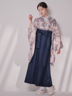 画像14: 【予約商品 / 1月中旬発送予定】グレーピンクフラワー グラデーション二尺袖着物【卒業袴３点セット 二尺袖着物/帯/袴】 (14)