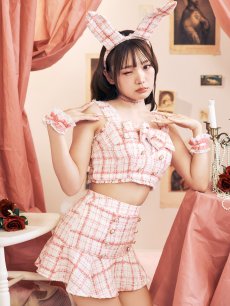 画像4: 【SALE!!】【即日発送】【ハロウィン】【LARME/ラルム掲載】ツイードバニーリボンセットアップ（スカート）【コスプレ6点セット】【XS-Mサイズ/2カラー】[HC03] (4)