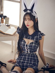 画像1: 【SALE】【ハロウィン】 チェックバニーセットアップ  【コスプレ6点セット】【XS-Lサイズ/2カラー】[HC03] (1)