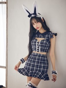 画像2: 【SALE】【ハロウィン】 チェックバニーセットアップ  【コスプレ6点セット】【XS-Lサイズ/2カラー】[HC03] (2)