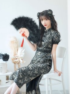 画像1: 【即日発送】【ハロウィン】 パフスリーブチャイナドレス【コスプレ2点セット】【S-Mサイズ/3カラー】(SE02YN)[HC03] (1)