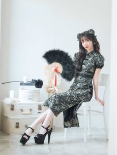 画像2: 【即日発送】【ハロウィン】 パフスリーブチャイナドレス【コスプレ2点セット】【S-Mサイズ/3カラー】(SE02YN)[HC03] (2)