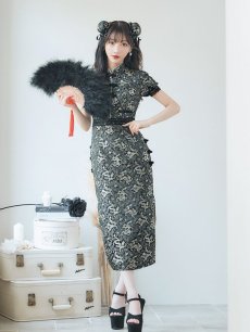 画像3: 【即日発送】【ハロウィン】 パフスリーブチャイナドレス【コスプレ2点セット】【S-Mサイズ/3カラー】(SE02YN)[HC03] (3)