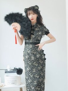 画像4: 【即日発送】【ハロウィン】 パフスリーブチャイナドレス【コスプレ2点セット】【S-Mサイズ/3カラー】(SE02YN)[HC03] (4)