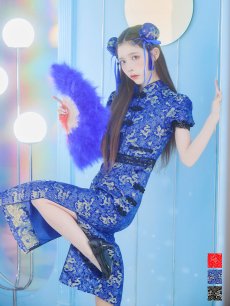 画像2: 【即日発送】【ハロウィン】 緩苺ちゃん着用 パフスリーブチャイナドレス【コスプレ2点セット】【S-XLサイズ/3カラー】(SE02YN)[HC03] (2)