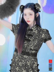 画像18: 【即日発送】【ハロウィン】 緩苺ちゃん着用 パフスリーブチャイナドレス【コスプレ2点セット】【S-XLサイズ/3カラー】(SE02YN)[HC03] (18)