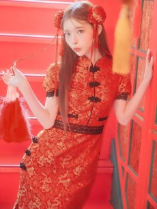 画像19: 【即日発送】【ハロウィン】 緩苺ちゃん着用 パフスリーブチャイナドレス【コスプレ2点セット】【S-XLサイズ/3カラー】(SE02YN)[HC03] (19)