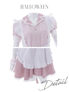 画像7: 【ハロウィン】【LARME/ラルム掲載】 ギンガムチェック猫メイド【コスプレ5点セット】【S-Mサイズ/3カラー】[HC03] (7)