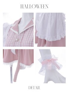 画像6: 【ハロウィン】【LARME/ラルム掲載】 ギンガムチェック猫メイド【コスプレ5点セット】【S-Mサイズ/3カラー】[HC03] (6)