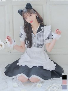画像3: 【ハロウィン】 ギンガムチェック猫メイド【コスプレ5点セット】【S-Mサイズ/3カラー】[HC03] (3)