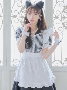 画像4: 【ハロウィン】 ギンガムチェック猫メイド【コスプレ5点セット】【S-Mサイズ/3カラー】[HC03] (4)