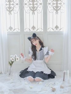 画像6: 【ハロウィン】 ギンガムチェック猫メイド【コスプレ5点セット】【S-Mサイズ/3カラー】[HC03] (6)