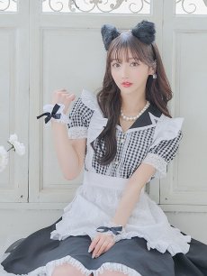 画像7: 【ハロウィン】 ギンガムチェック猫メイド【コスプレ5点セット】【S-Mサイズ/3カラー】[HC03] (7)