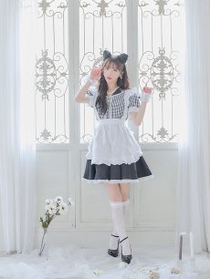 画像9: 【ハロウィン】 ギンガムチェック猫メイド【コスプレ5点セット】【S-Mサイズ/3カラー】[HC03] (9)