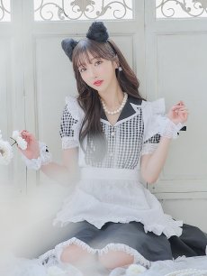 画像10: 【ハロウィン】 ギンガムチェック猫メイド【コスプレ5点セット】【S-Mサイズ/3カラー】[HC03] (10)