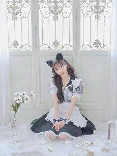 画像11: 【ハロウィン】 ギンガムチェック猫メイド【コスプレ5点セット】【S-Mサイズ/3カラー】[HC03] (11)