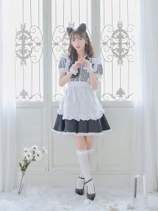 画像12: 【ハロウィン】 ギンガムチェック猫メイド【コスプレ5点セット】【S-Mサイズ/3カラー】[HC03] (12)