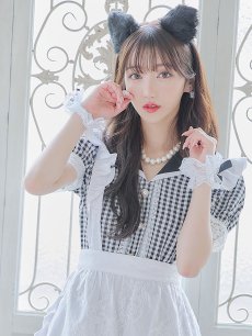 画像13: 【ハロウィン】 ギンガムチェック猫メイド【コスプレ5点セット】【S-Mサイズ/3カラー】[HC03] (13)