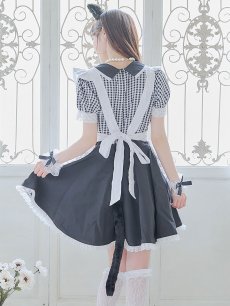 画像14: 【ハロウィン】 ギンガムチェック猫メイド【コスプレ5点セット】【S-Mサイズ/3カラー】[HC03] (14)