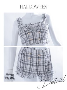 画像20: 【SALE!!】【即日発送】【ハロウィン】ツイードバニーリボンセットアップ（パンツ）【コスプレ6点セット】 【XS-Mサイズ/2カラー】[HC03] (20)