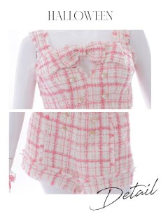画像24: 【SALE!!】【即日発送】【ハロウィン】ツイードバニーリボンセットアップ（パンツ）【コスプレ6点セット】 【XS-Mサイズ/2カラー】[HC03] (24)