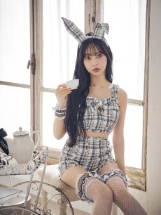 画像14: 【SALE!!】【即日発送】【ハロウィン】ツイードバニーリボンセットアップ（パンツ）【コスプレ6点セット】 【XS-Mサイズ/2カラー】[HC03] (14)