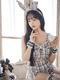 画像15: 【SALE!!】【即日発送】【ハロウィン】ツイードバニーリボンセットアップ（パンツ）【コスプレ6点セット】 【XS-Mサイズ/2カラー】[HC03] (15)