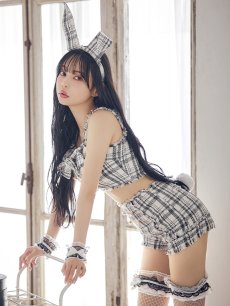 画像3: 【SALE!!】【即日発送】【ハロウィン】ツイードバニーリボンセットアップ（パンツ）【コスプレ6点セット】 【XS-Mサイズ/2カラー】[HC03] (3)