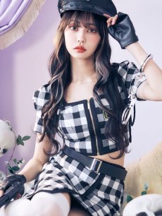 画像2: 【SALE!!】【即日発送】【ハロウィン】【LARME/ラルム掲載】 ギンガムセットアップポリス 【コスプレ5点セット】【XS-Mサイズ/1カラー】(HC206-SV)[[HC03]-B] (2)