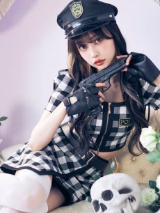 画像5: 【SALE!!】【即日発送】【ハロウィン】【LARME/ラルム掲載】 ギンガムセットアップポリス 【コスプレ5点セット】【XS-Mサイズ/1カラー】(HC206-SV)[[HC03]-B] (5)